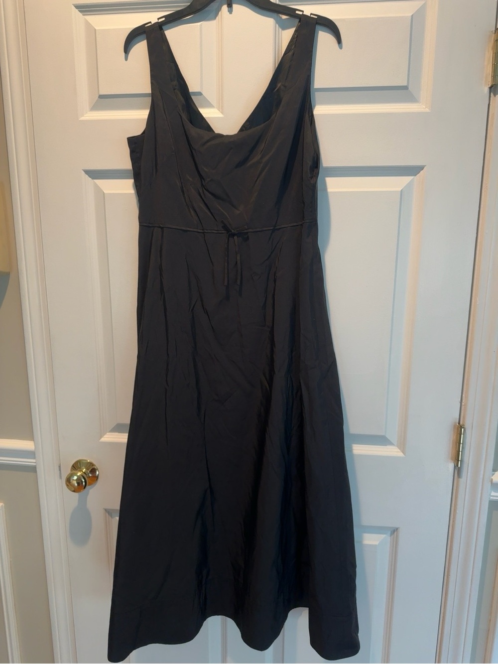 J.Crew Black Midi Dress Sleeveless Tie Waist V-Neck Classic A-Line Pockets large